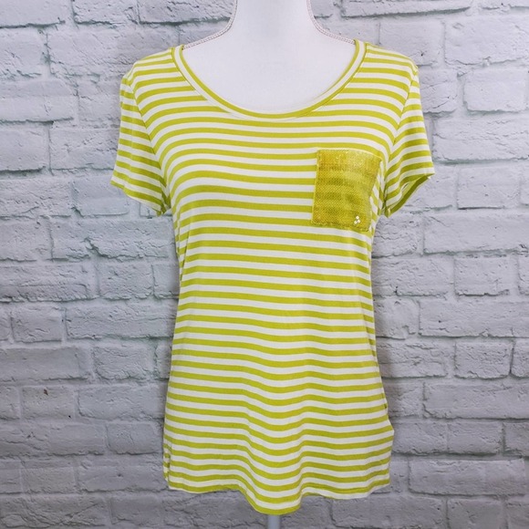 Ellen Tracy Sequin Pocket Striped Tee Sz. S - Picture 1 of 7